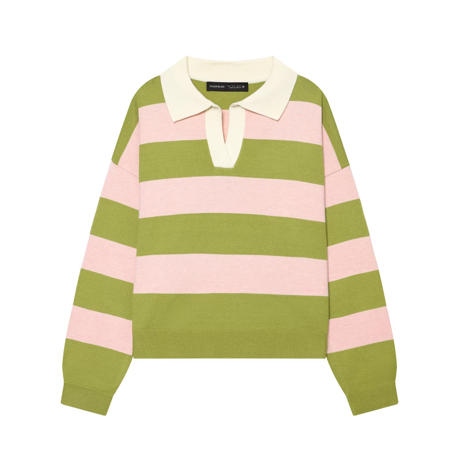 Women's Color-Block Striped Polo Neck Long Sleeve Knit Sweater
