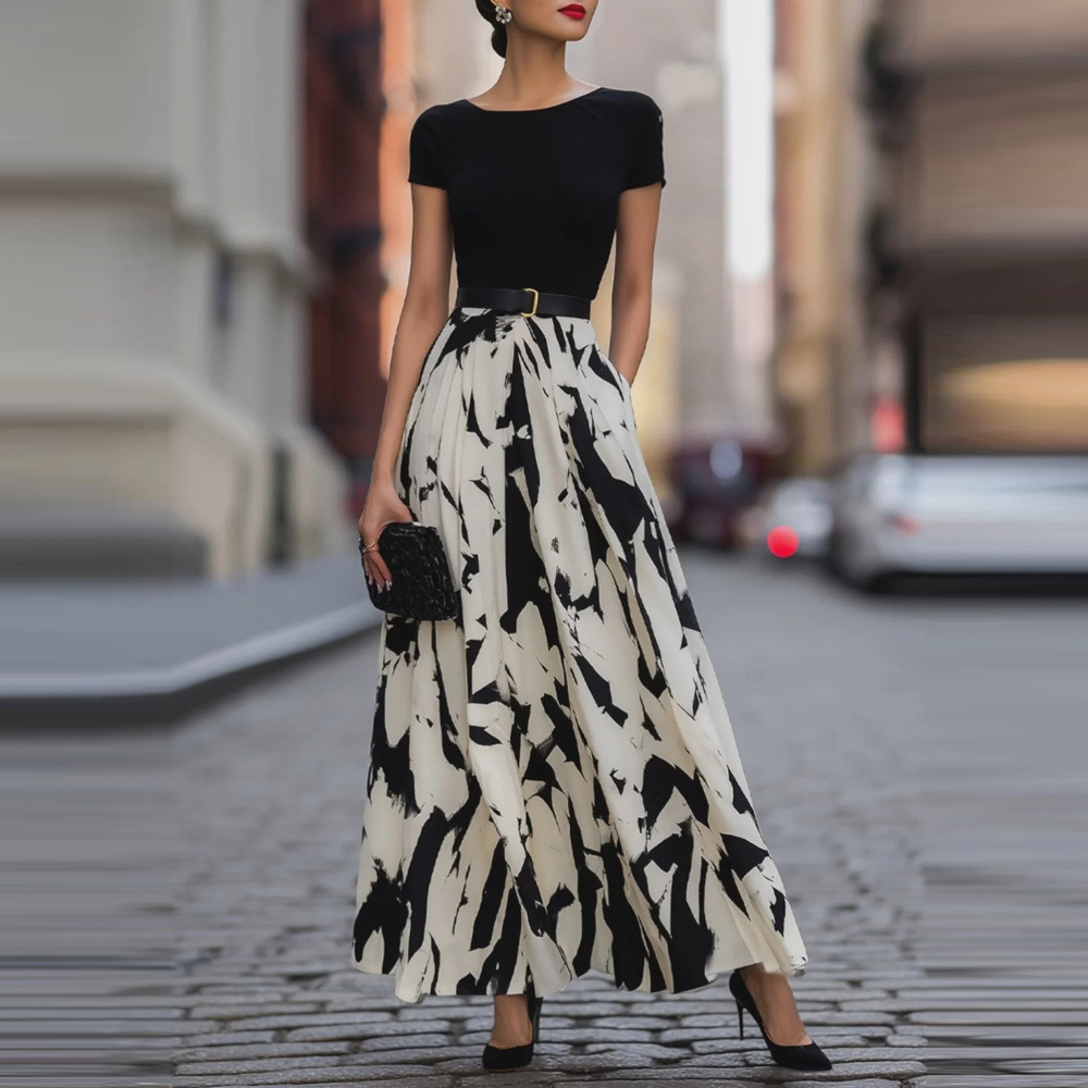 Women's Printed Patchwork Casual Dress