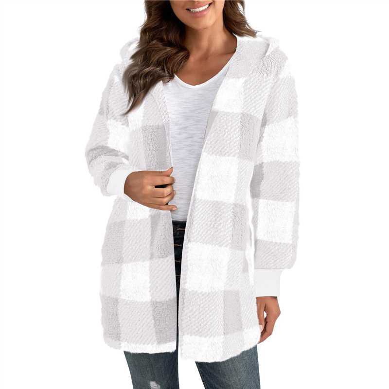 Women's Loose Plaid Fuzzy Cardigan Sweater