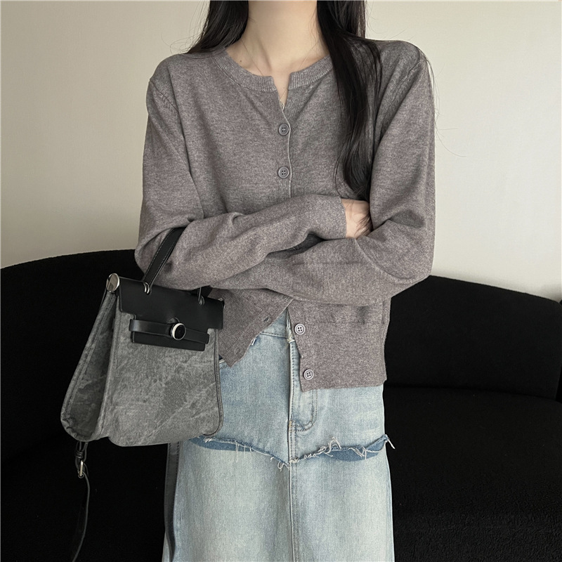Soft Knit Round Neck Loose Short Cardigan Sweater