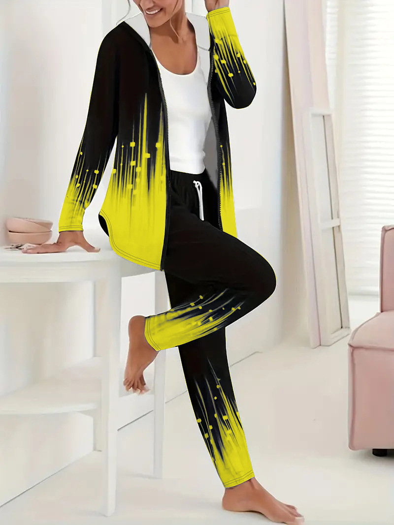 Women's 3D Digital Print Hooded Top and Pants Set Casual Streetwear