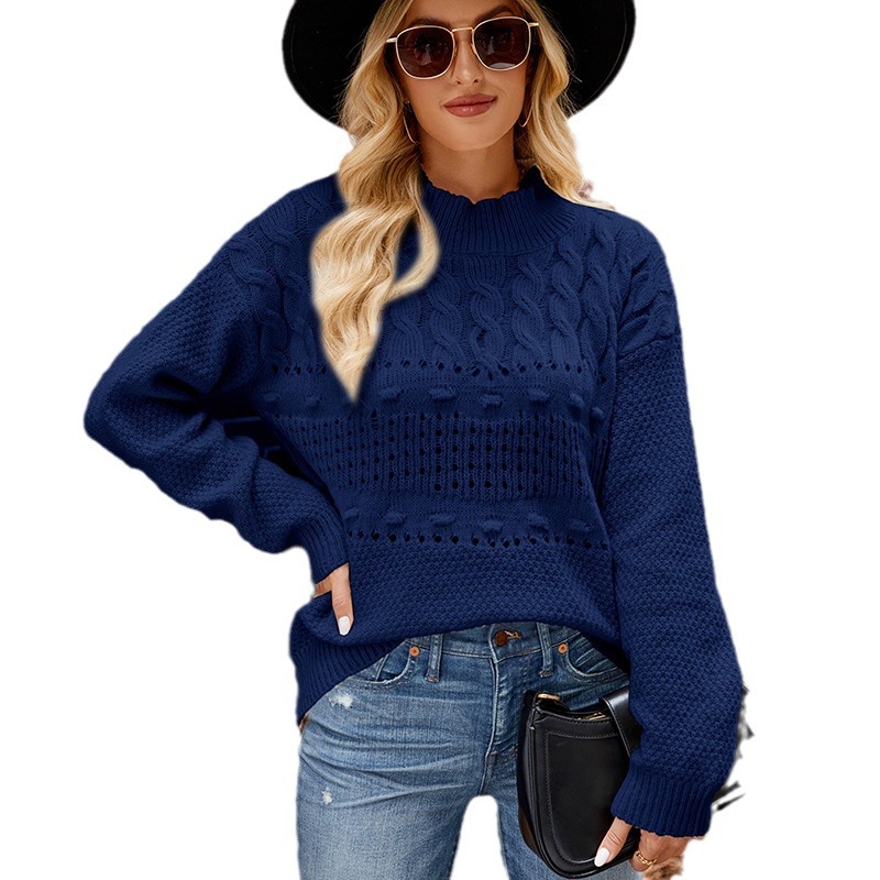 Women's Casual Lazy Knit Sweater Solid Color Long Sleeve Pullover