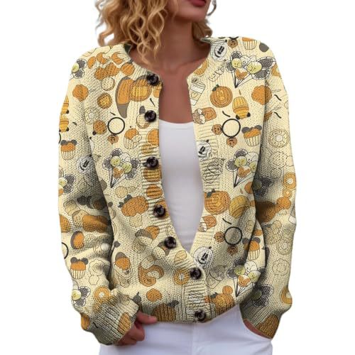 Halloween Pumpkin Castle Print Faux Knit Cardigan for Women