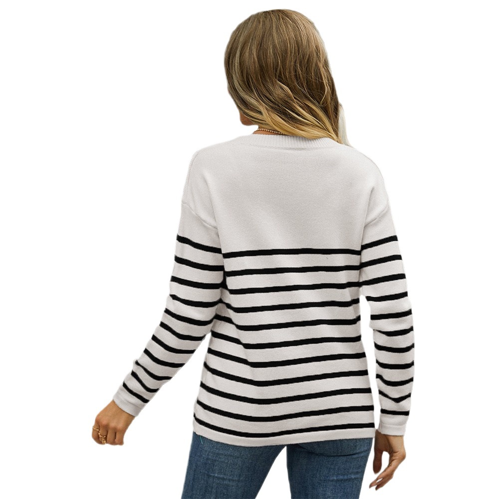 Striped Colorblock Button-Trim Pullover Knit Sweater