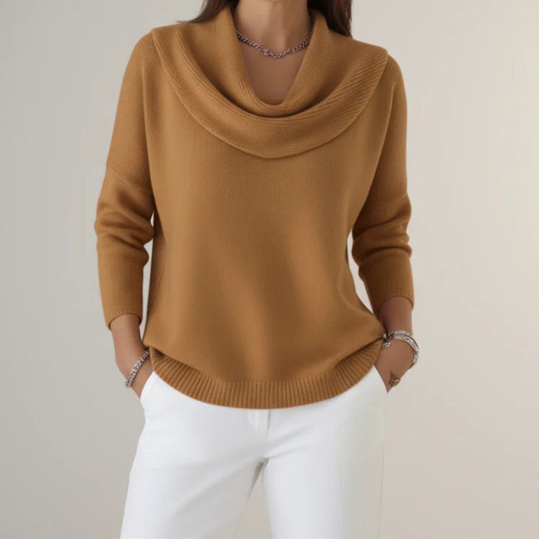 Women's Solid Color Long Sleeve Cowl Neck Knit Pullover Sweater