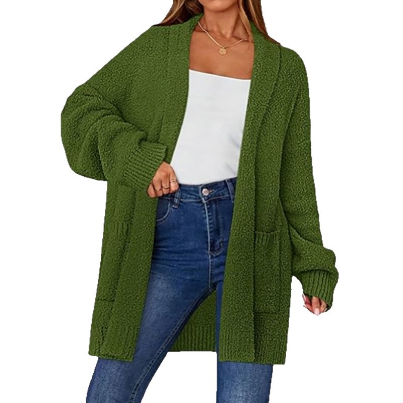 Korean Velvet Pocket Knit Cardigan Solid Loose Sweater Coat