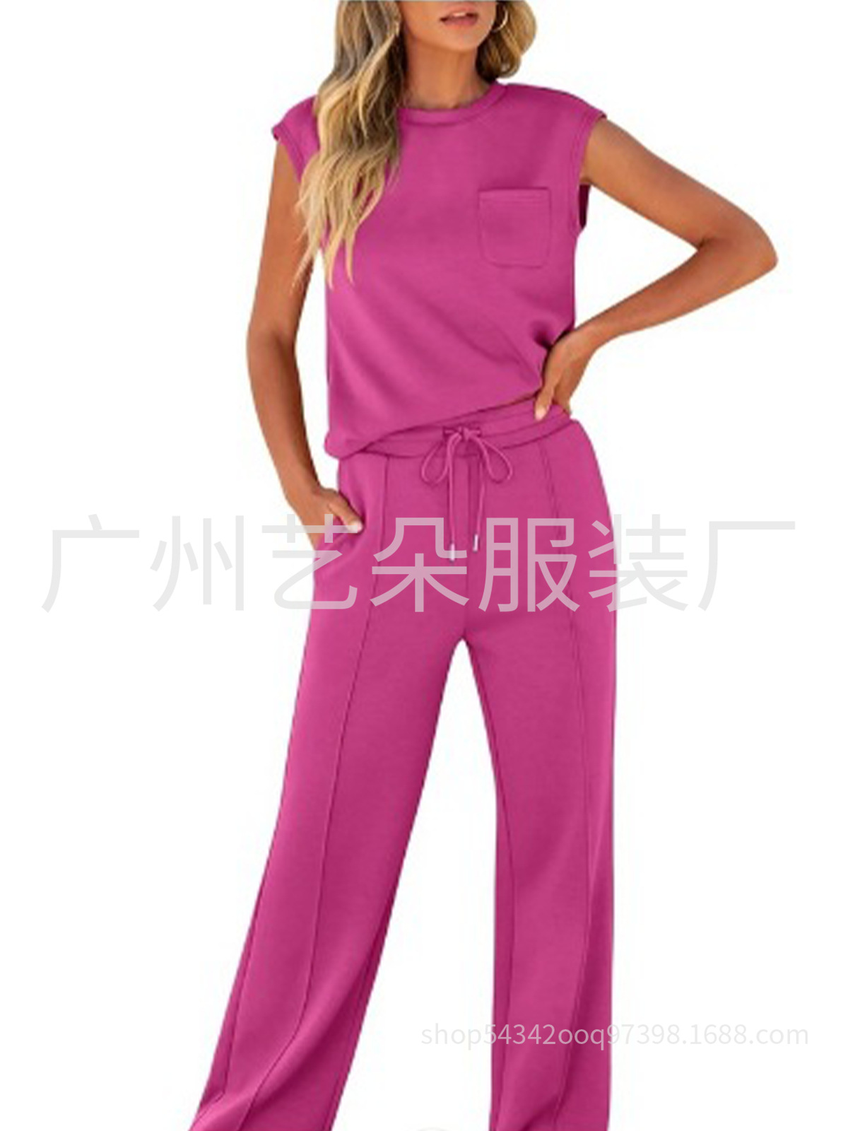Women's Sleeveless Crewneck Two-Piece Lounge Set – Relaxed Fit