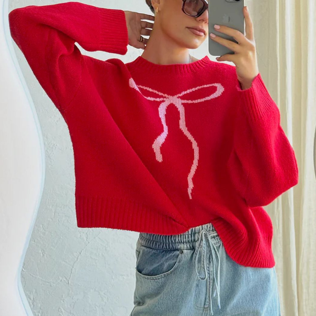 Women's Vintage Bow Jacquard Knit Sweater