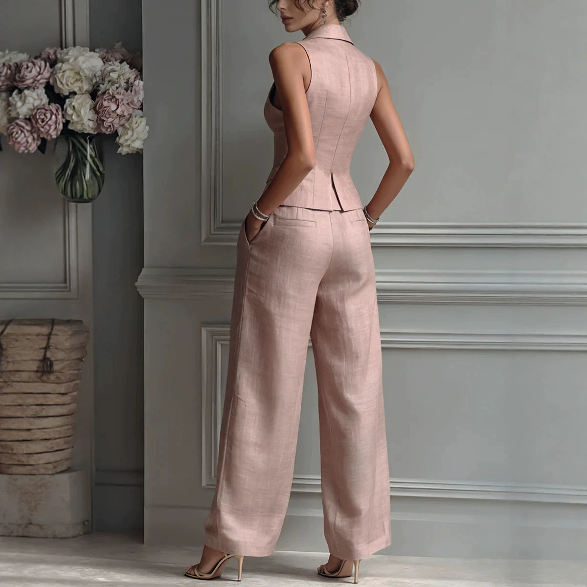 Women's Lapel Single-Breasted Vest & Pants Two-Piece Set