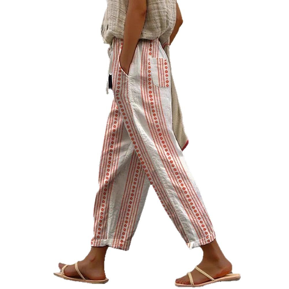 Women's Drawstring Pocket Straight-Leg Pants with Digital Print