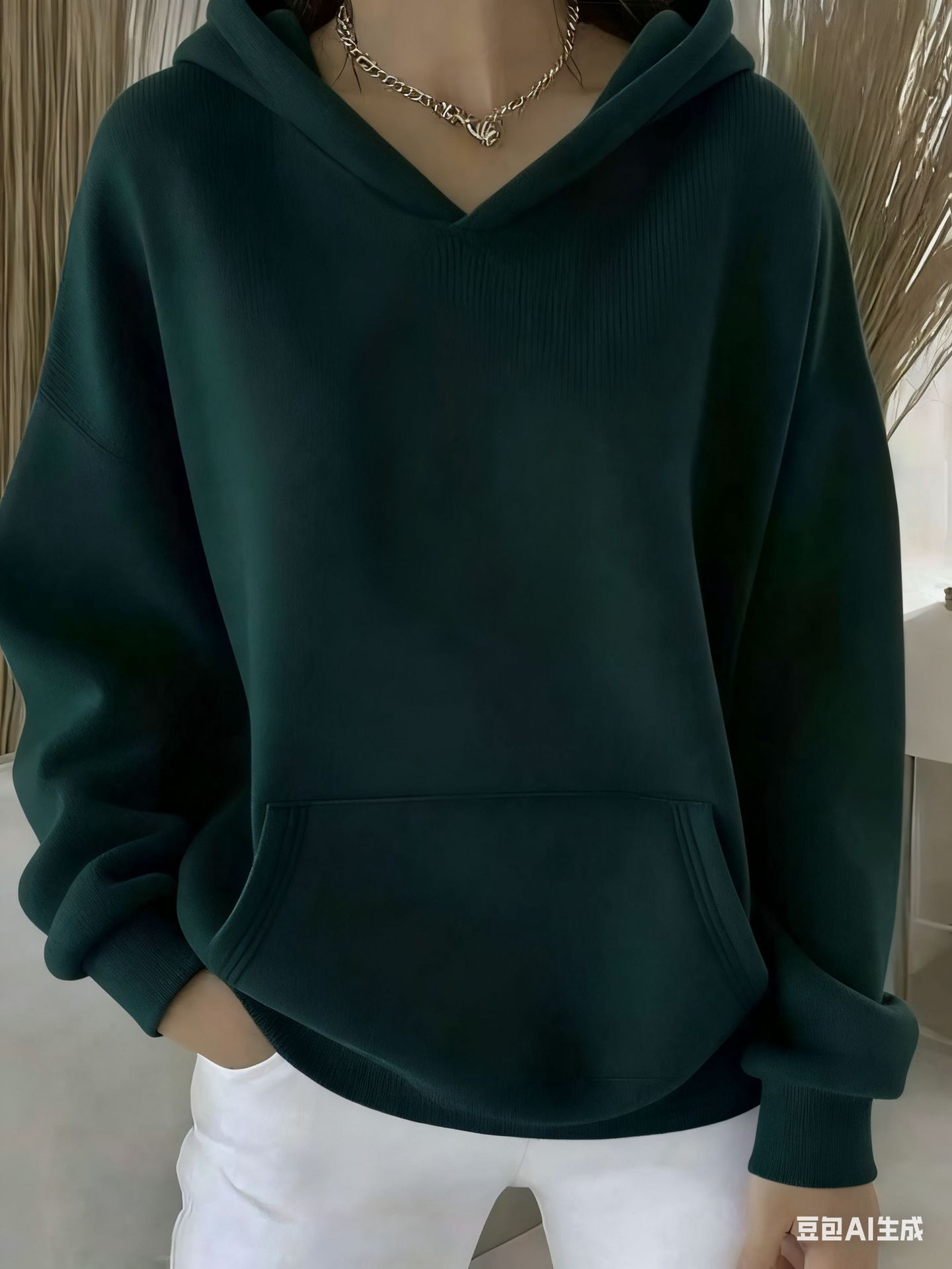 Women's Minimalist Solid Color Chunky Rib Knit Print Hoodie