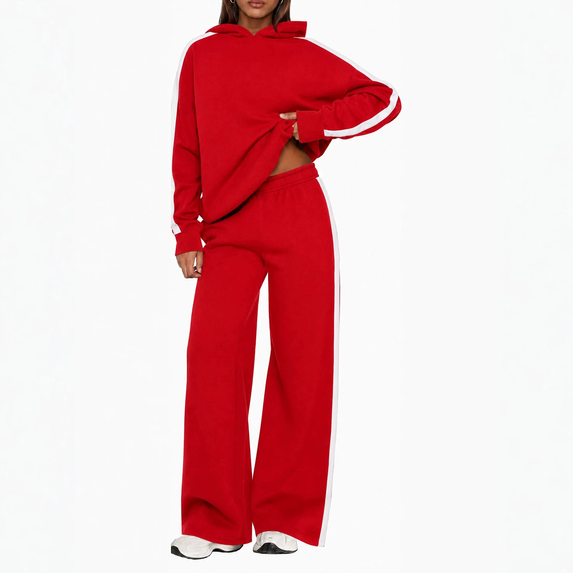 Women's Colorblock Hoodie & Wide-Leg Pants Two-Piece Set
