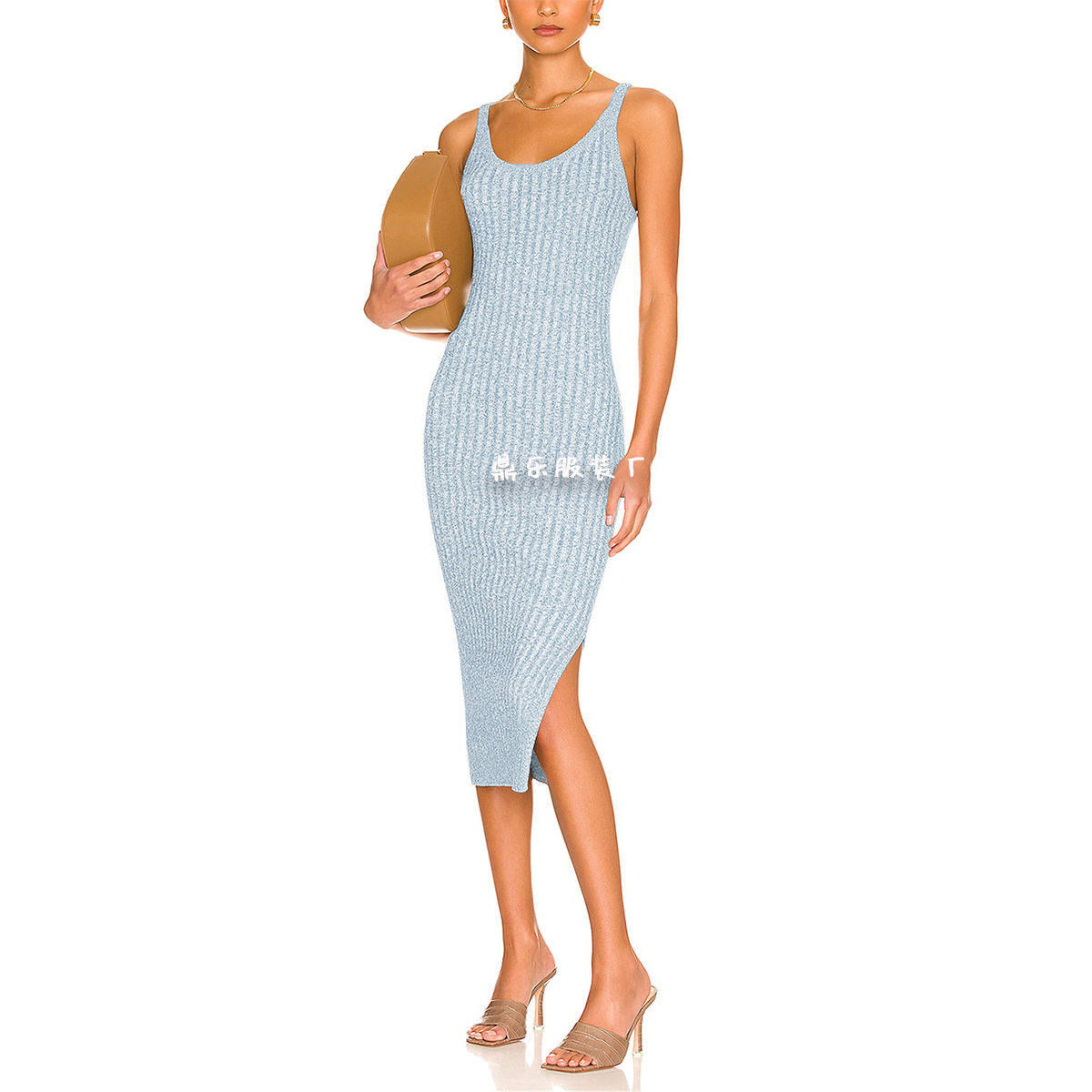 Women's Sleeveless Round Neck Split Knit Dress