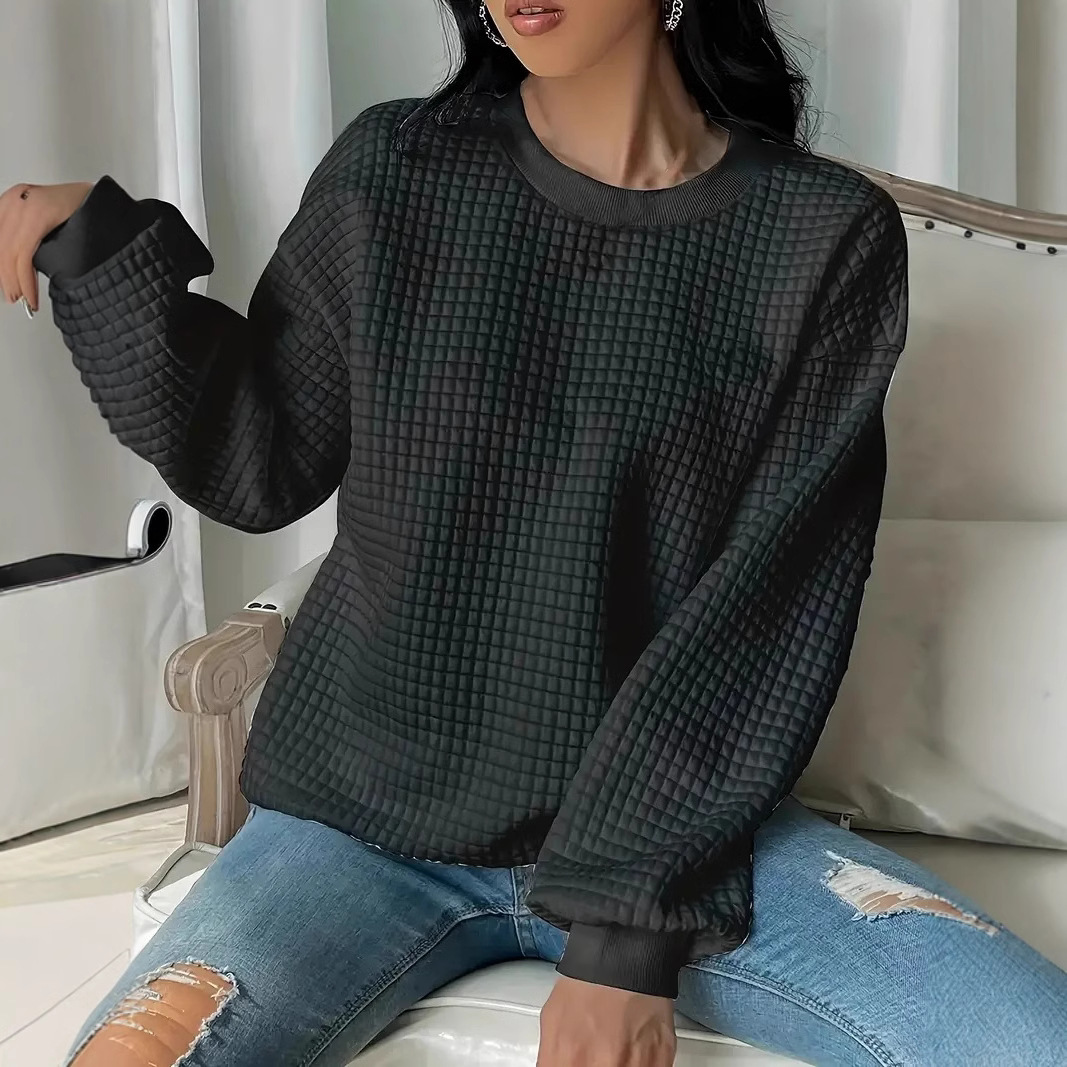 Women's Solid Color Crewneck Pullover Sweatshirt Casual Top