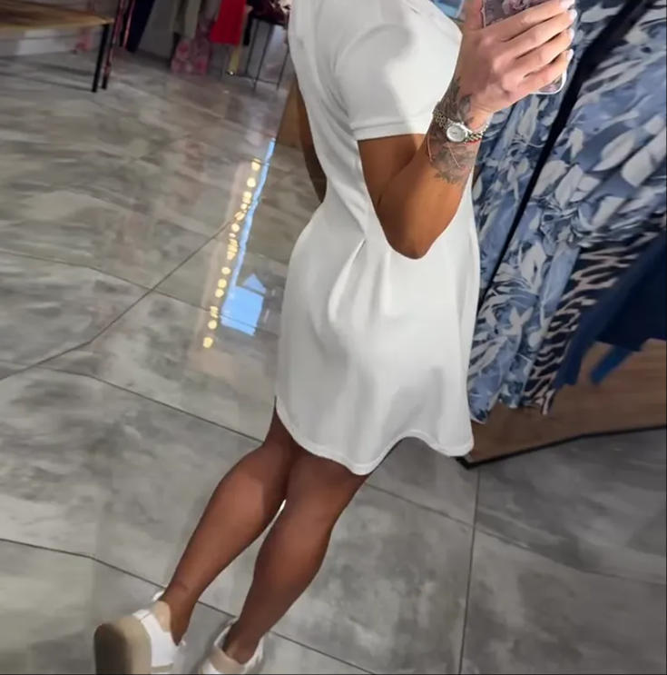 Sexy V-Neck Twist Waist Short Sleeve Casual Dress Solid Color Vacation Dress