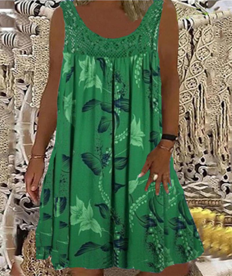 Women's Vintage Floral Butterfly Midi Dress Sleeveless Round Neck Slim Fit