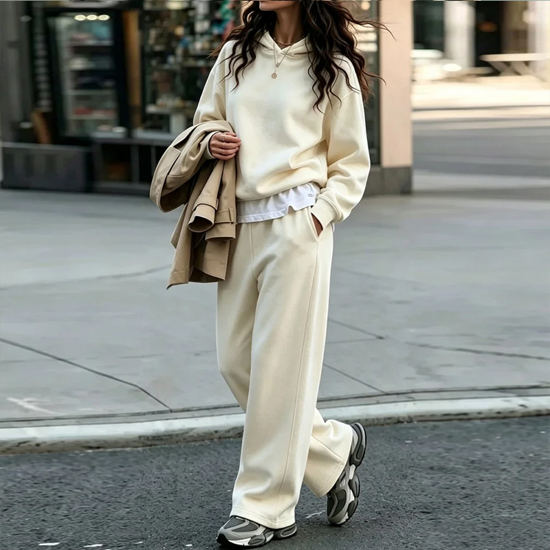 Women's Casual Two-Piece Sweatshirt and Wide-Leg Pants Set