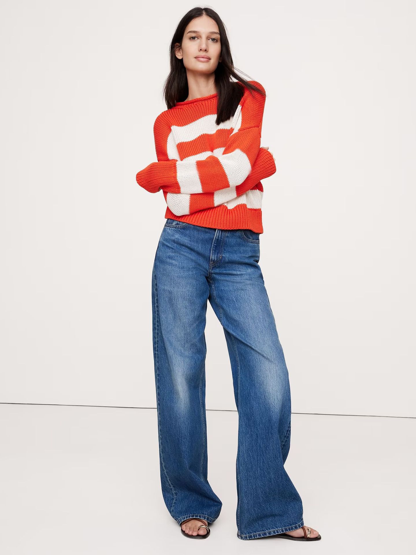 Women's Striped Crewneck Drop-Shoulder Oversized Lightweight Pullover