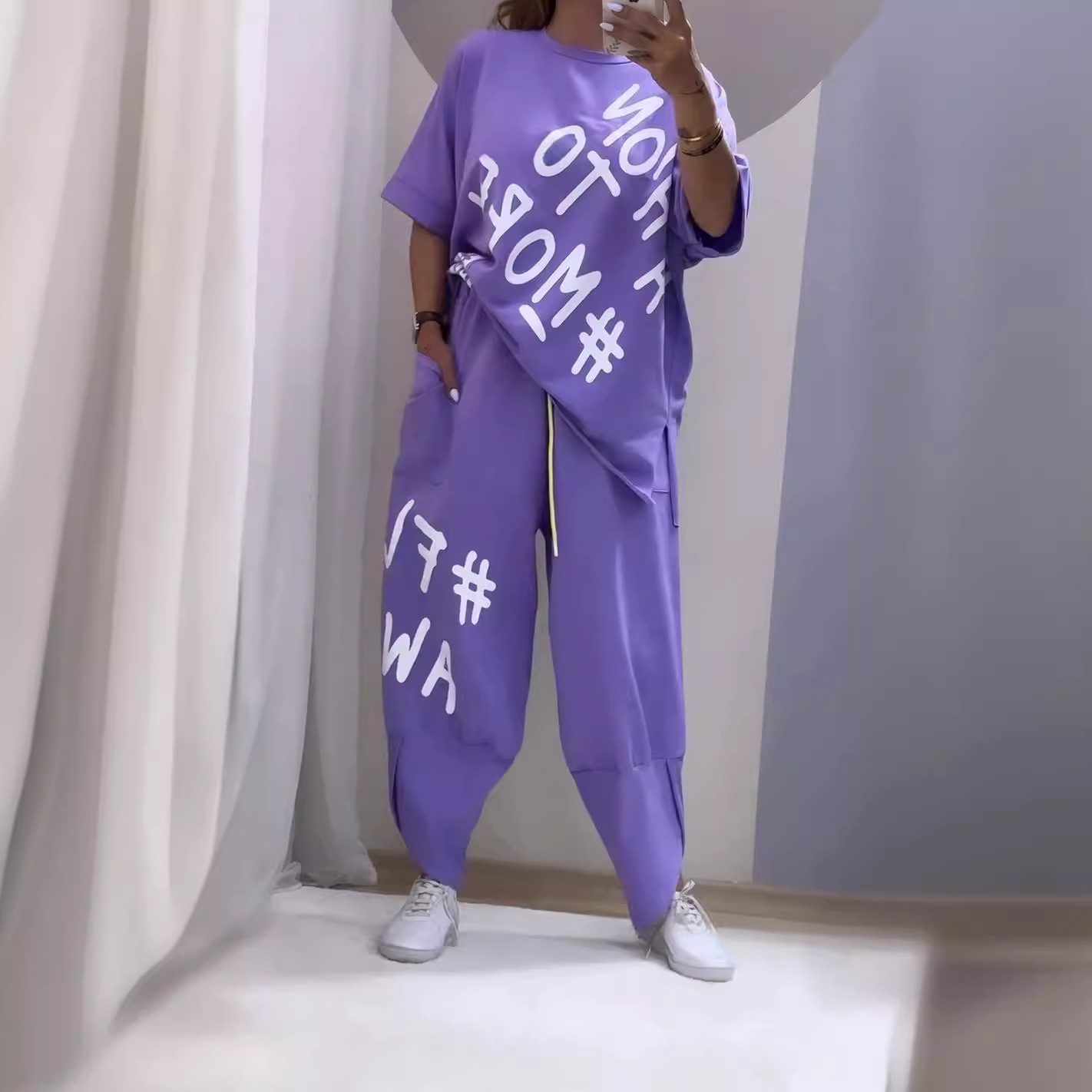 Letter Print Casual Two-Piece Women's Pants Set