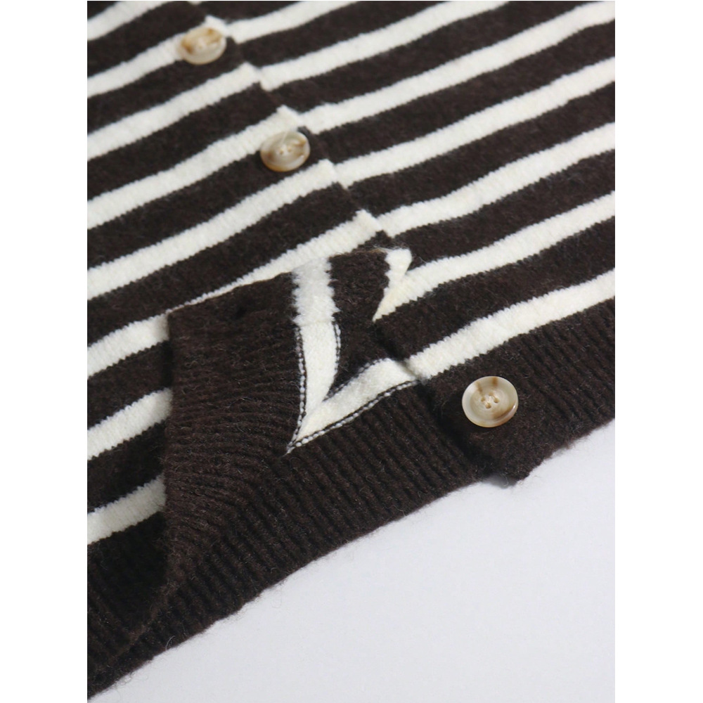 Striped Button-Front Knit Cardigan