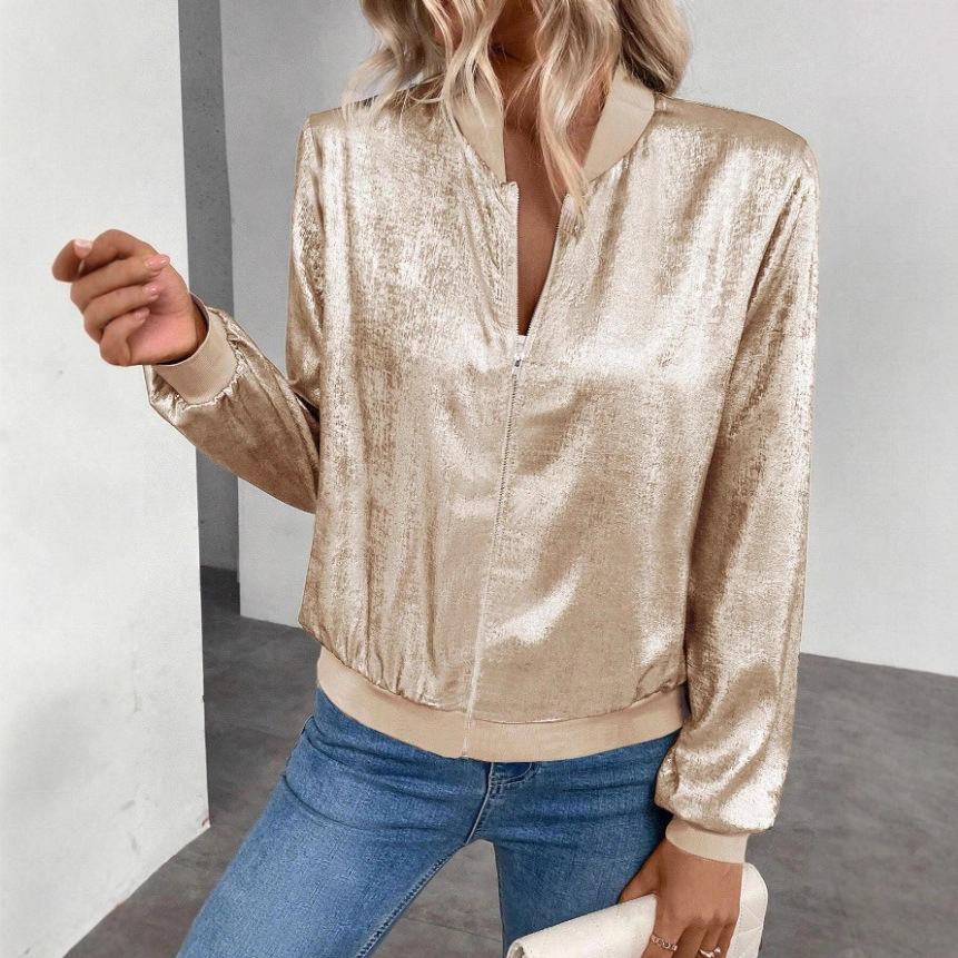 Solid Color Spliced Zip-Up Slim Fit Casual Jacket