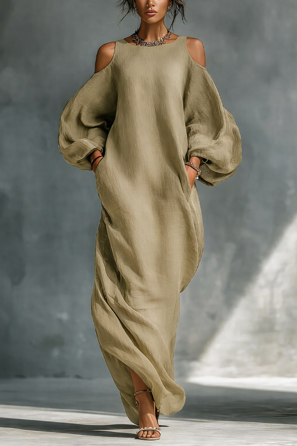 Women's Long Sleeve Off-Shoulder Midi Dress A-Line Pullover