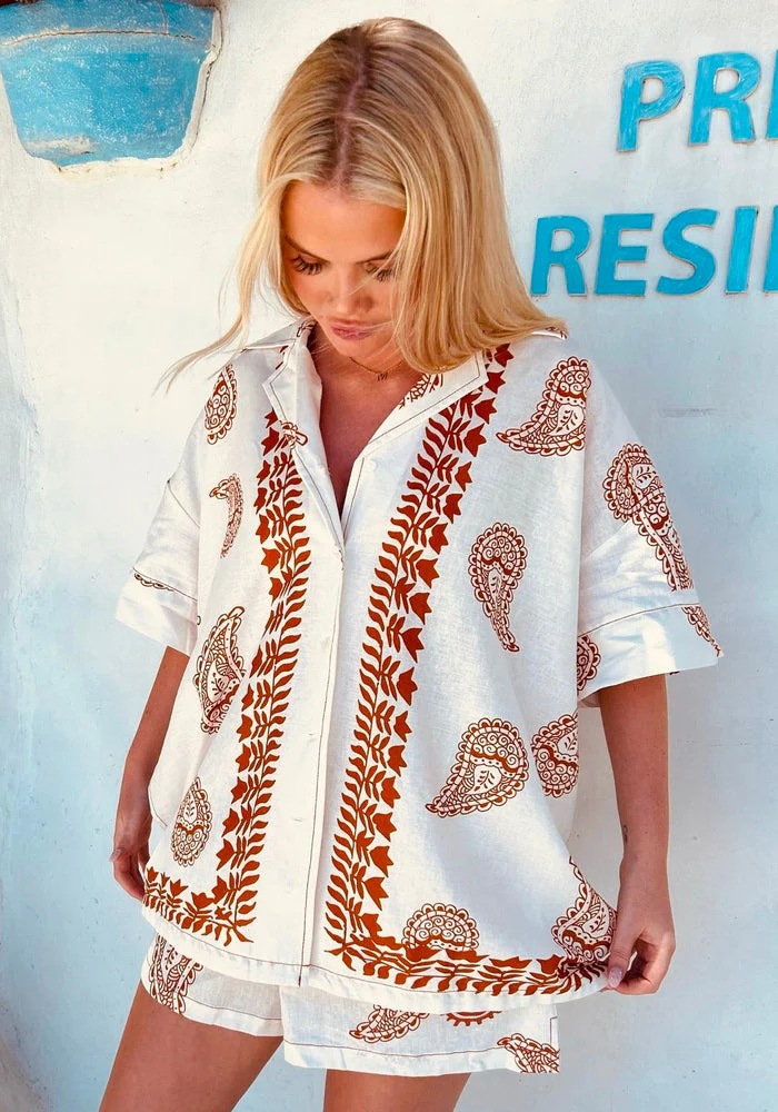 Summer Print Two-Piece Set Short Sleeve Shirt and Shorts