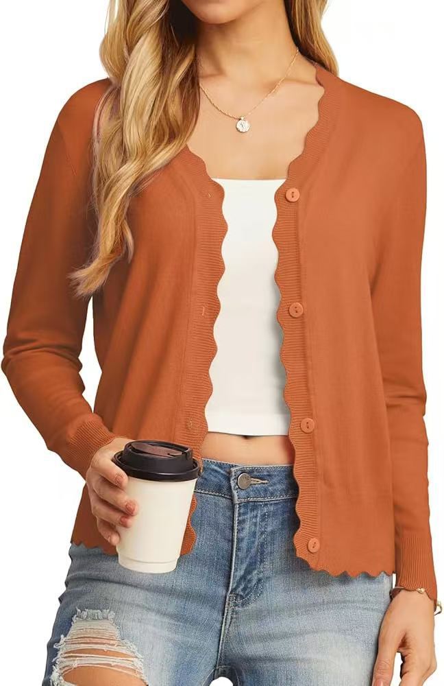 Lightweight Ruffle Trim Short Knit Cardigan