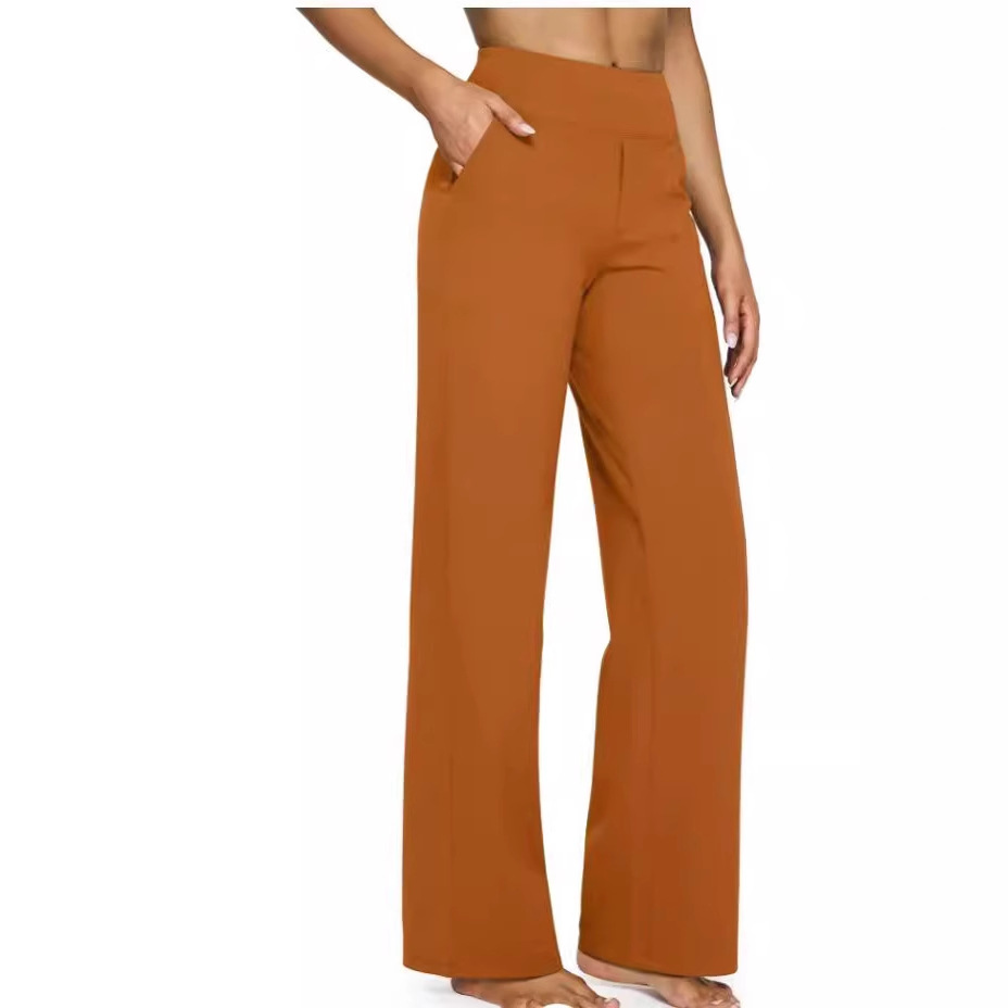 High-Waist Straight-Leg Yoga Pants with Pockets
