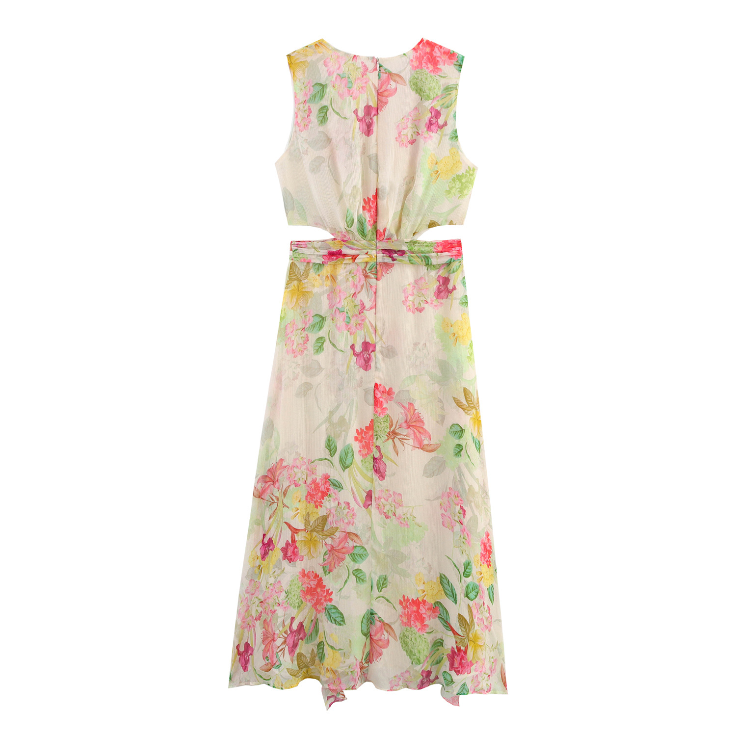 Women's Floral Print Cutout High-Waist Sleeveless Long Dress