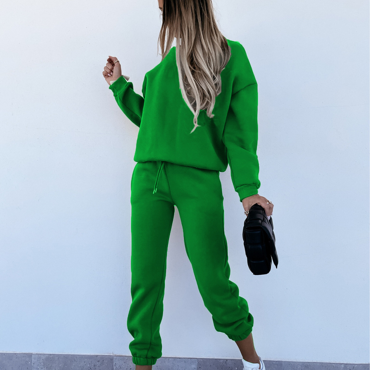 Women's Casual Two-Piece Sweatsuit Set Long Sleeve Solid Color