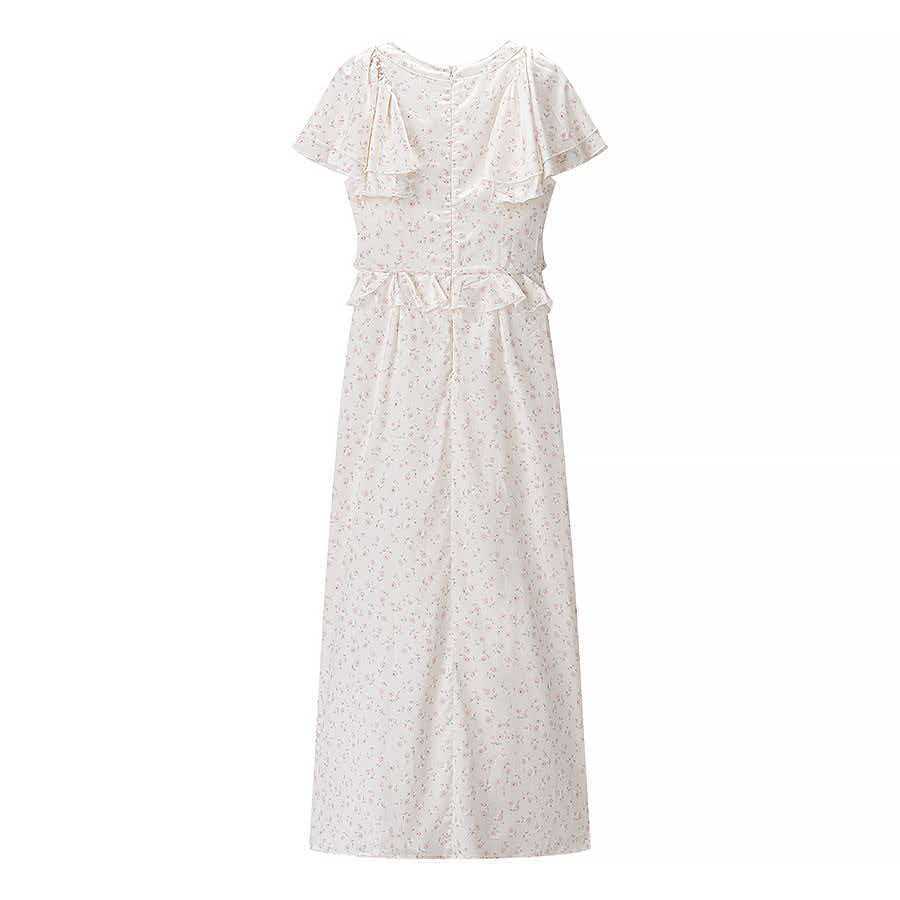 Floral Ruffle V-Neck Slim Fit Midi Dress