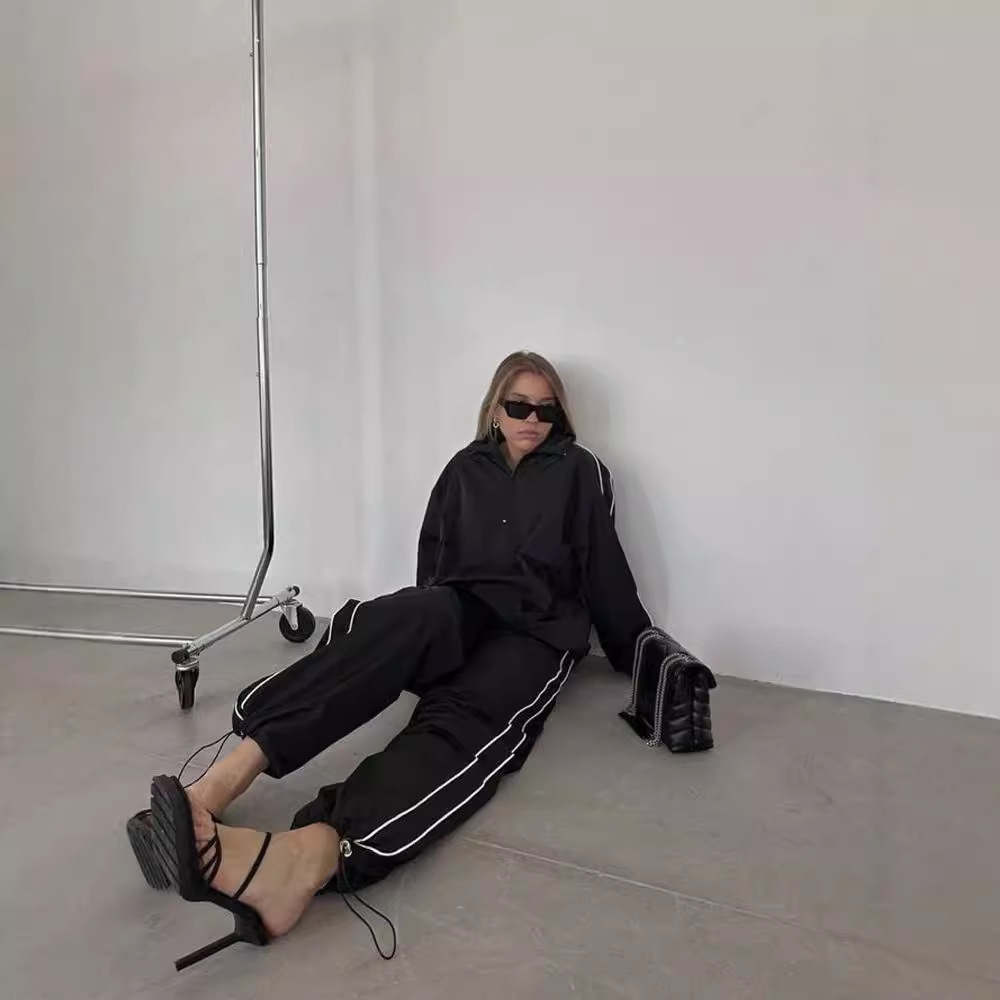 Women's Striped Long Sleeve Zip Hoodie and Pants Set