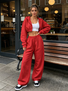 Women's Long Sleeve Zip-Up Sweatsuit 2-Piece Set