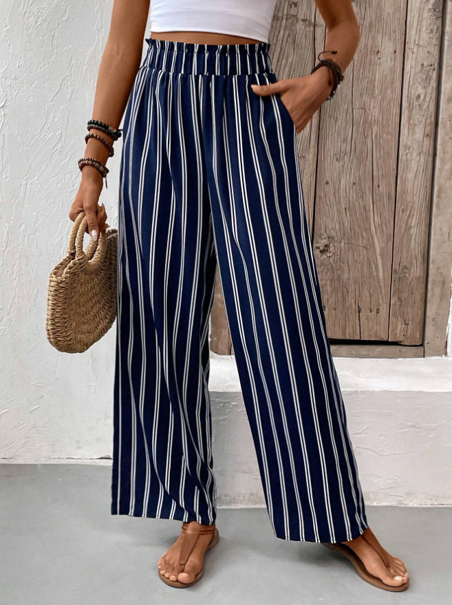 Striped Wide-Leg High-Waist Casual Pants for Women