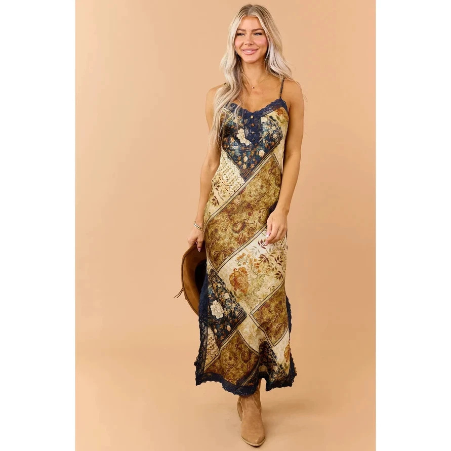 Women's Vintage Floral Plaid Sleeveless Bodycon Midi Dress