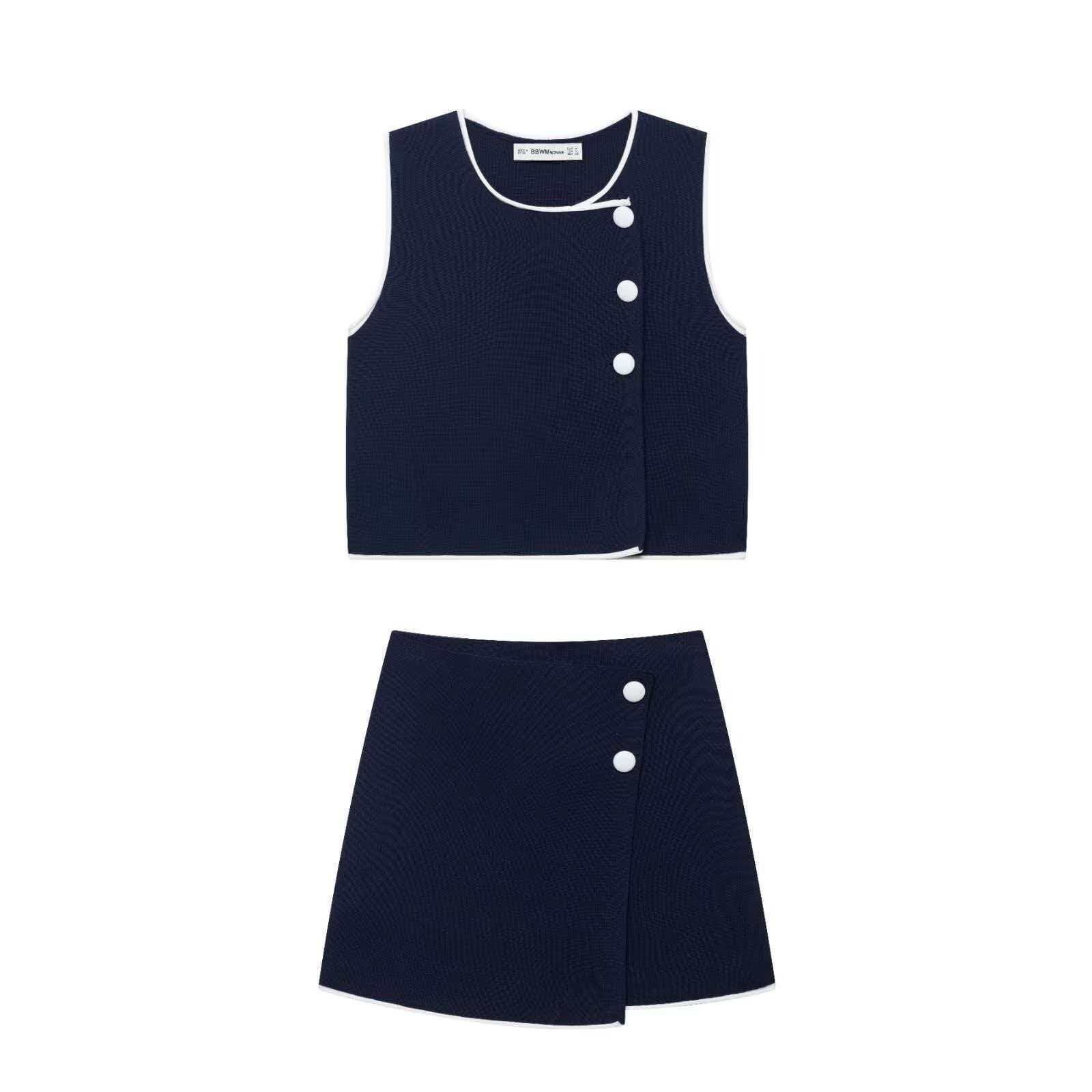 Women's Minimalist Sleeveless Vest and Skirt Set