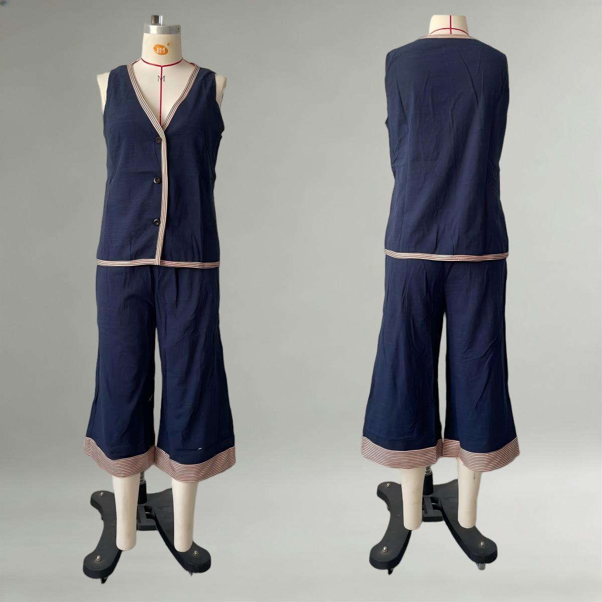 Women's Summer Button Tank Top & Shorts Set Casual Commuter