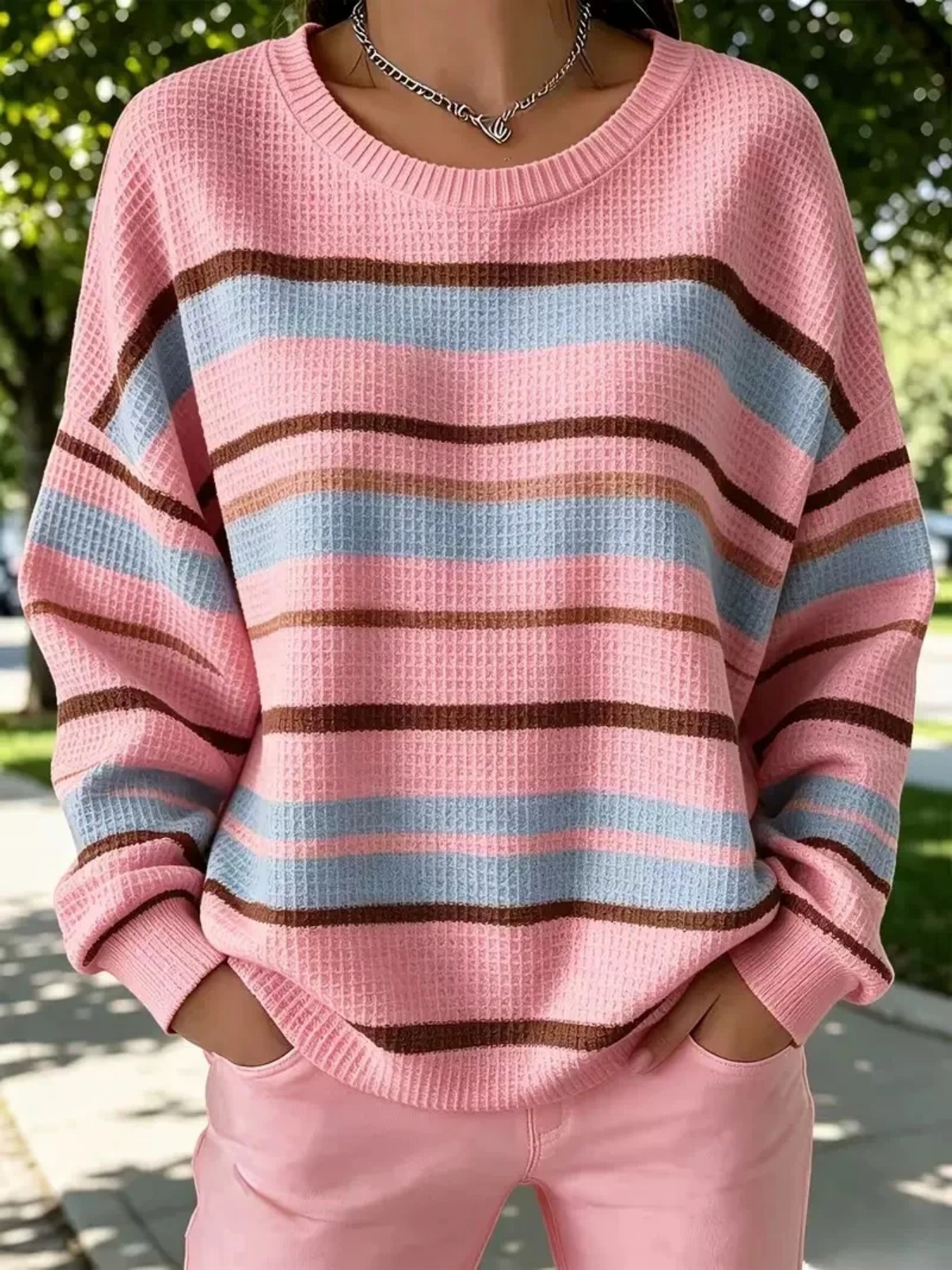 Landscape Line Print Crewneck Long Sleeve Pullover Sweatshirt