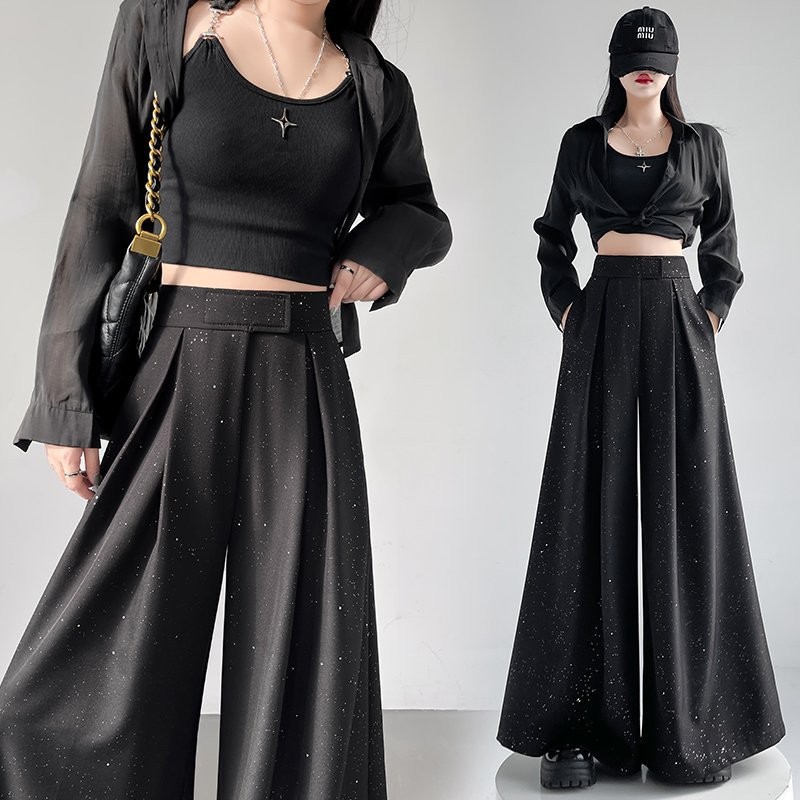 Sequin Wide-Leg High-Waist Long Pants for Women