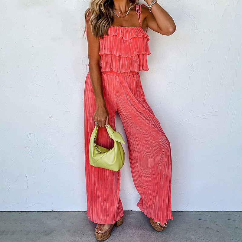 Women's Ruffled Tiered Cami Top and Pants Two-Piece Set