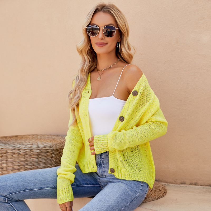 Women's Raglan Sleeve V-Neck Knit Cardigan Lightweight Sweater