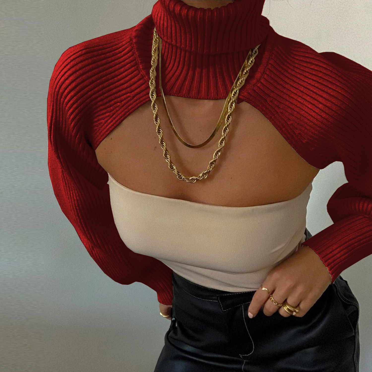 Lantern Sleeve Turtleneck Knit Sleeves