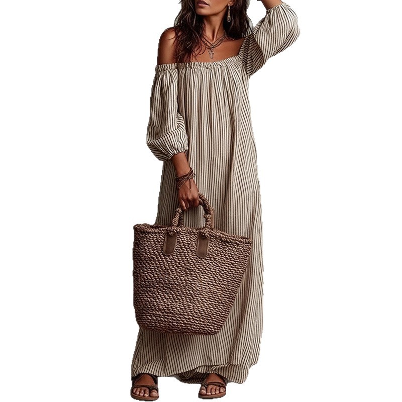Elegant Striped Long Dress Casual A-Line