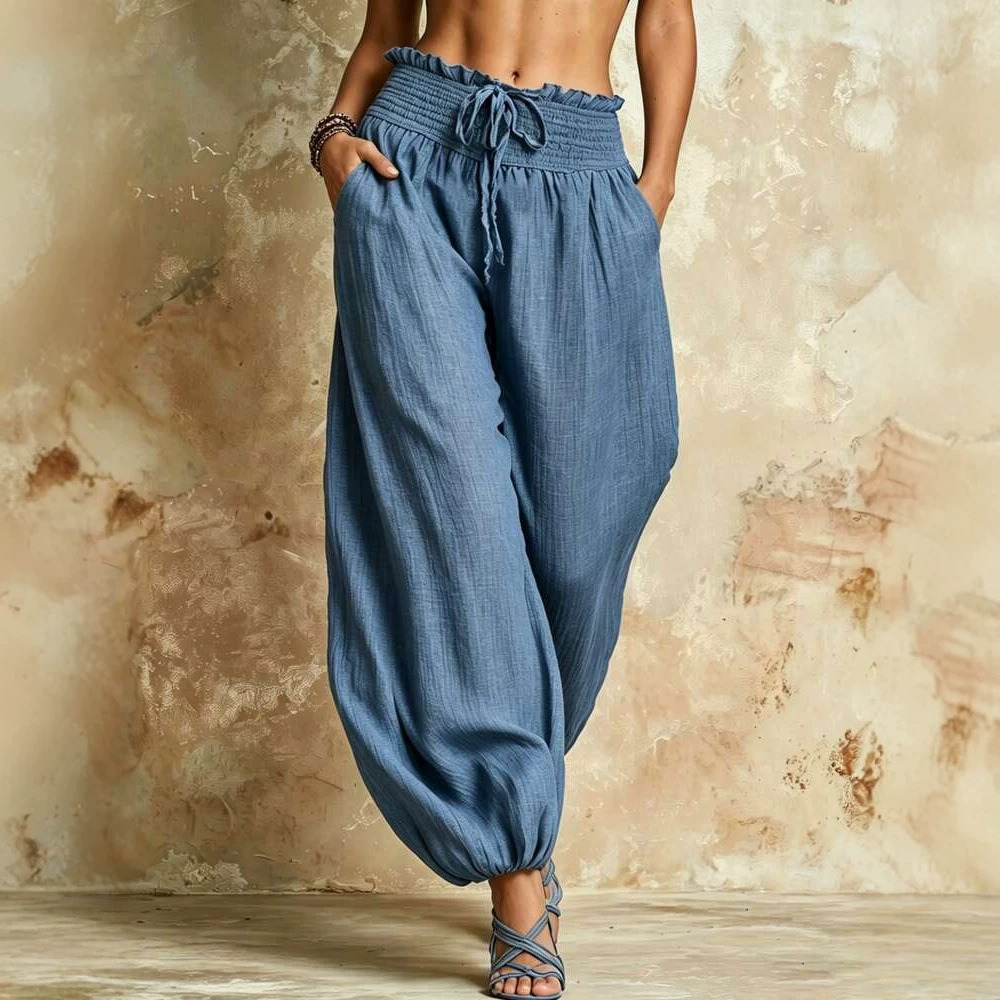 Solid Color High-Waist Straight-Leg Casual Pants