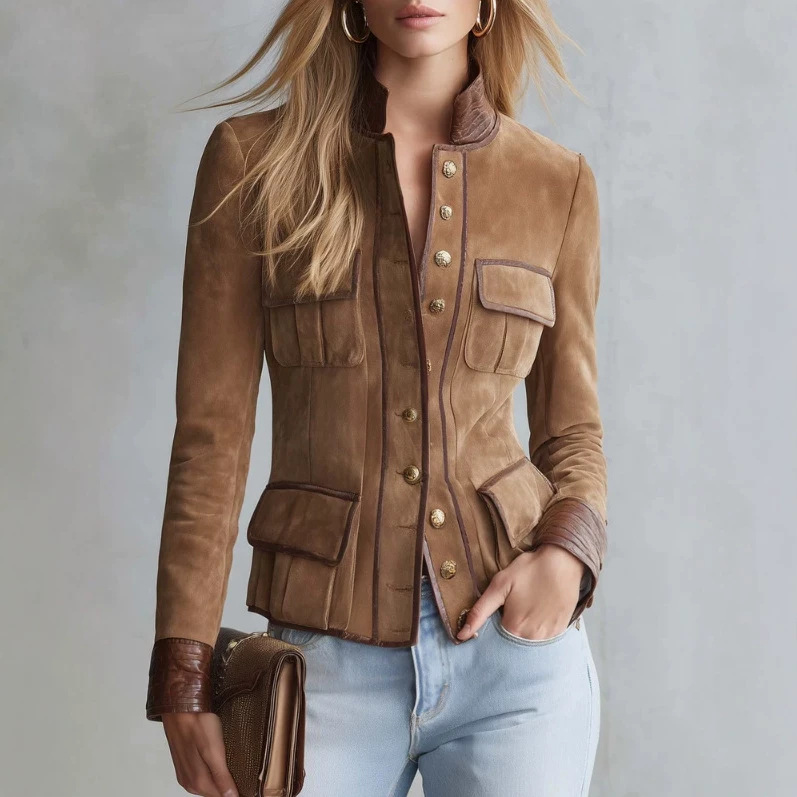 Women's Vintage Slim Fit Brown Jacket