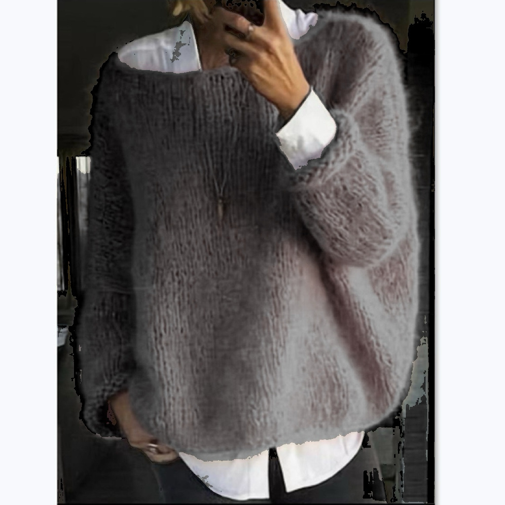 Women's Crewneck Pullover Sweater Long Sleeve Solid Color Knit Top