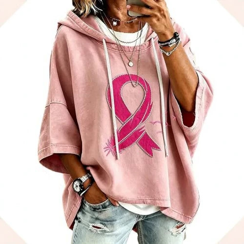 Women's Ribbon Print Oversized Neck Sweatshirt