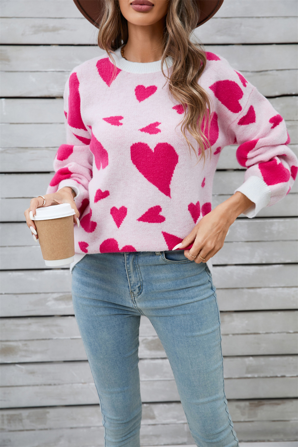 Heart Graphic Crewneck Pullover Sweater
