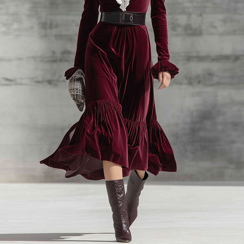 V-Neck Color-Block Long Sleeve Mermaid Dress